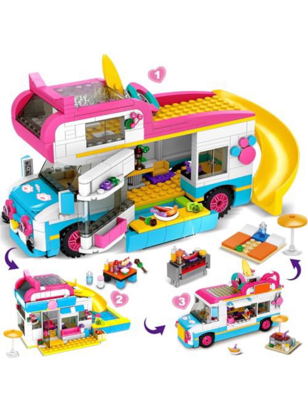 Pink & Blue Camper Playset Building Blocks RV with Slide - Kids Toys